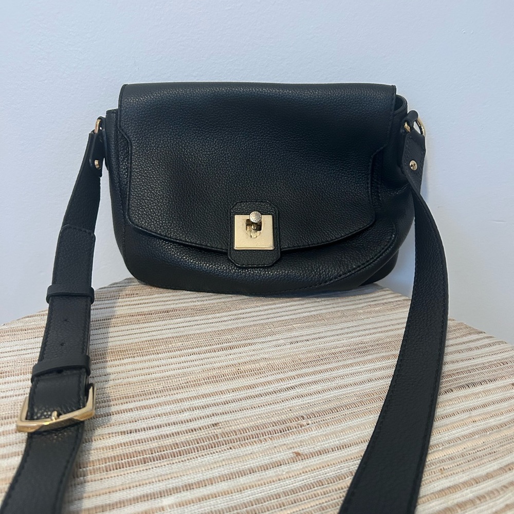 Chic Black Crossbody Bag with Gold Accents